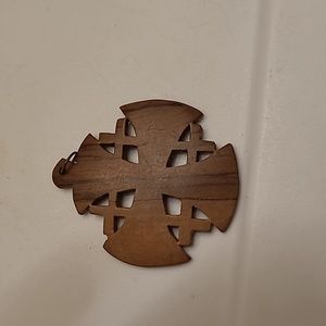 Wood carved cross pendant, 1 and a half-inch length and width